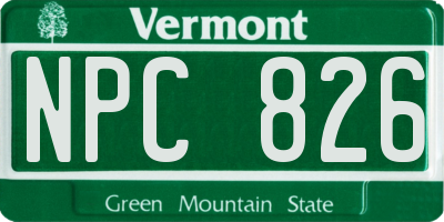 VT license plate NPC826