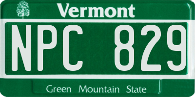 VT license plate NPC829