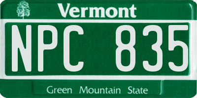 VT license plate NPC835