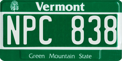 VT license plate NPC838