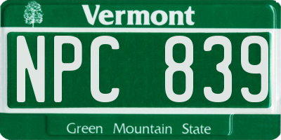 VT license plate NPC839