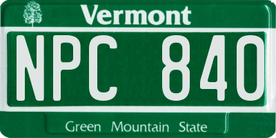 VT license plate NPC840