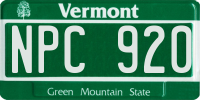 VT license plate NPC920
