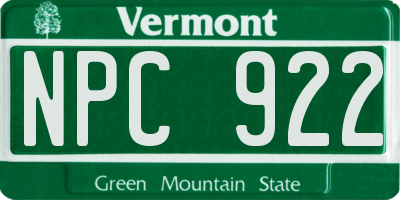 VT license plate NPC922