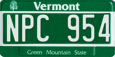 VT license plate NPC954