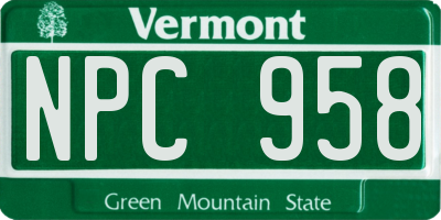 VT license plate NPC958