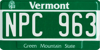 VT license plate NPC963