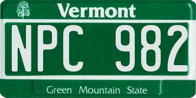 VT license plate NPC982