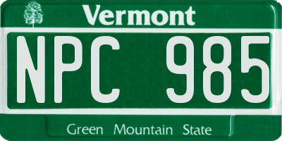 VT license plate NPC985
