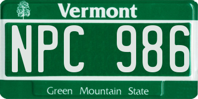 VT license plate NPC986