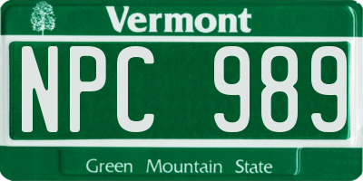 VT license plate NPC989