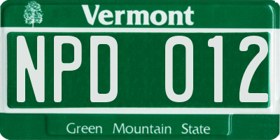 VT license plate NPD012