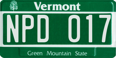 VT license plate NPD017