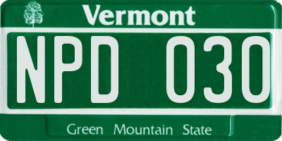 VT license plate NPD030