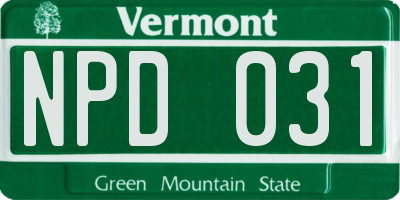 VT license plate NPD031