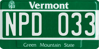 VT license plate NPD033