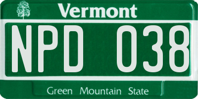 VT license plate NPD038