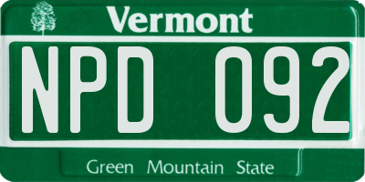 VT license plate NPD092