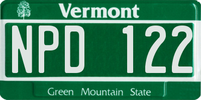 VT license plate NPD122