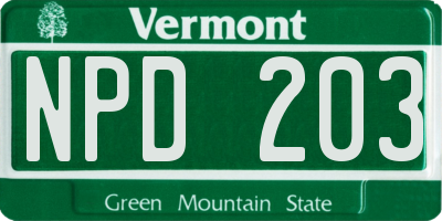 VT license plate NPD203