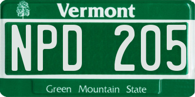 VT license plate NPD205