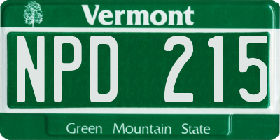 VT license plate NPD215