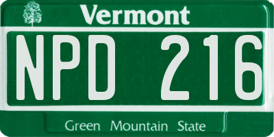 VT license plate NPD216