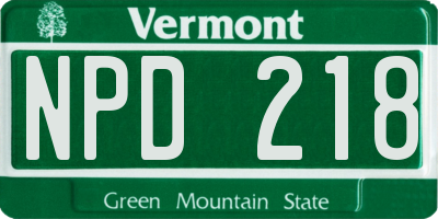 VT license plate NPD218