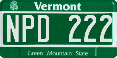 VT license plate NPD222