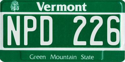 VT license plate NPD226