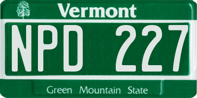 VT license plate NPD227