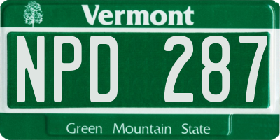 VT license plate NPD287