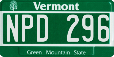 VT license plate NPD296