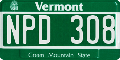 VT license plate NPD308