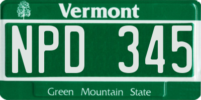 VT license plate NPD345