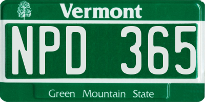 VT license plate NPD365