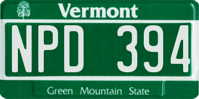 VT license plate NPD394