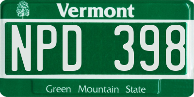VT license plate NPD398