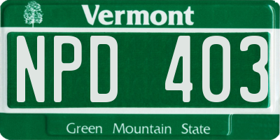 VT license plate NPD403