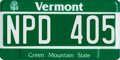 VT license plate NPD405