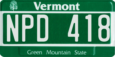 VT license plate NPD418