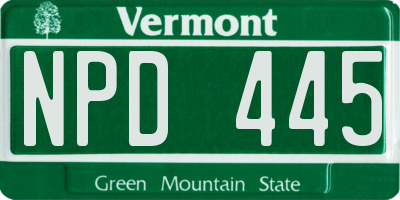 VT license plate NPD445