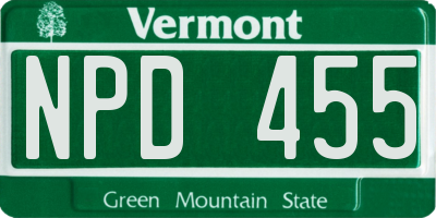 VT license plate NPD455