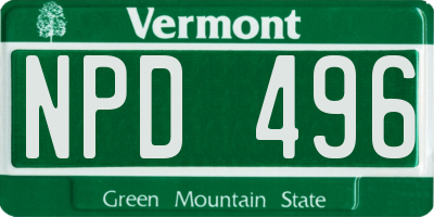 VT license plate NPD496