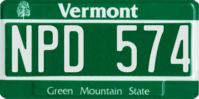 VT license plate NPD574