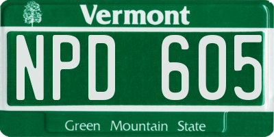 VT license plate NPD605