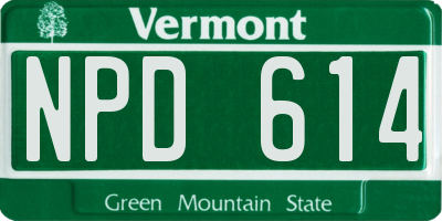 VT license plate NPD614