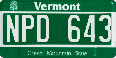 VT license plate NPD643