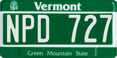 VT license plate NPD727