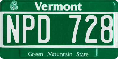 VT license plate NPD728